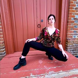 Retro, deep neck velour top